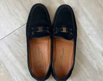 Vintage Salvatore Ferragamo Black Suede Loafers