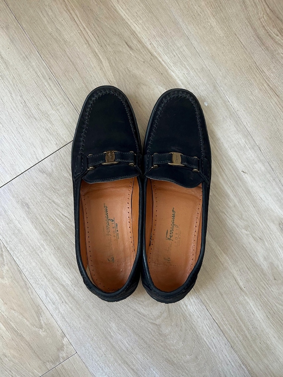 Vintage Salvatore Ferragamo Black Suede Loafers - Etsy display picture 1
