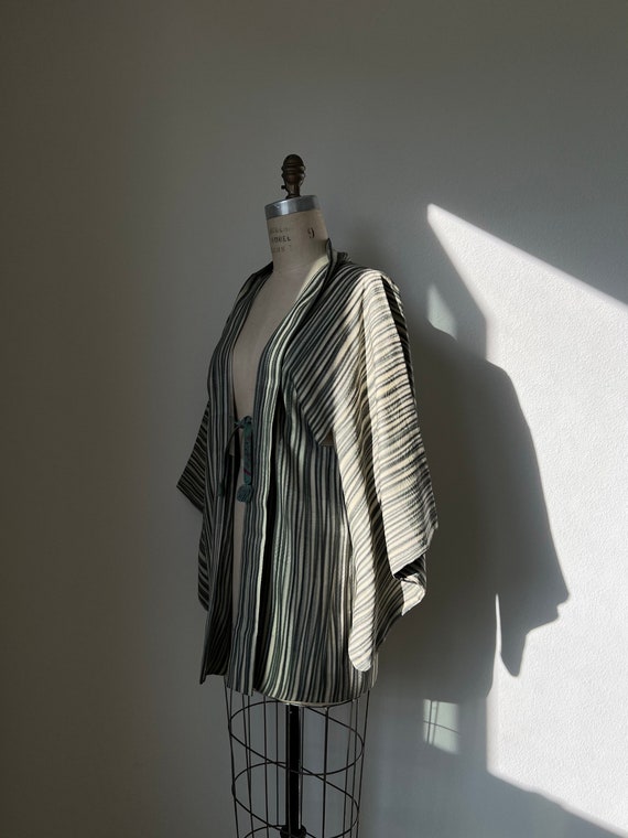 Antique Beige & Greenish Gray Striped Silk Haori - image 3