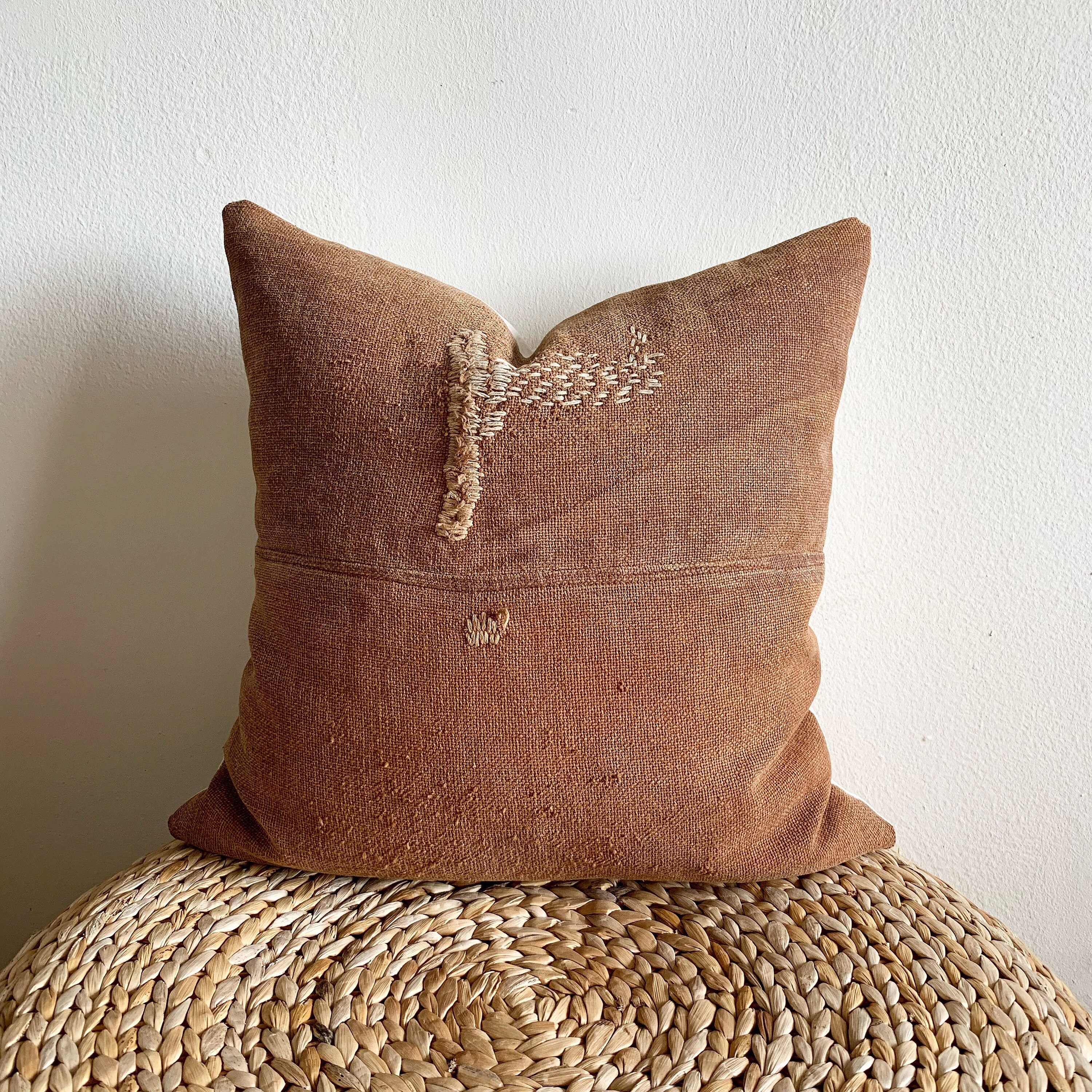 Antique Japanese Brown Sakabukuro Pillow Cover (Size 18x18)