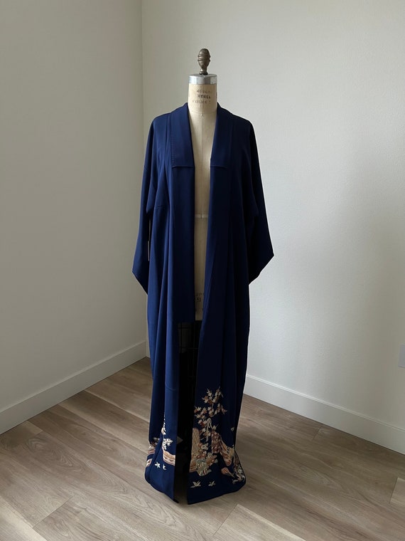 Antique Navy Silk Irotomesode Kimono - image 1