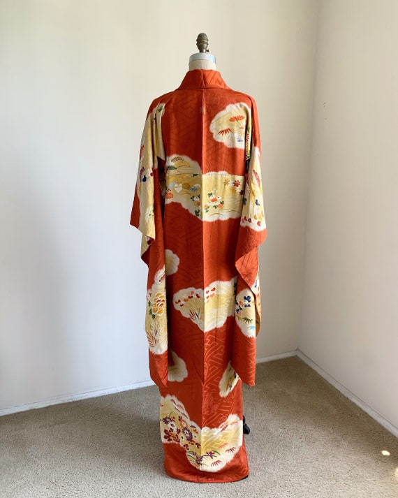 Antique Orange Silk Furisode Kimono - image 4