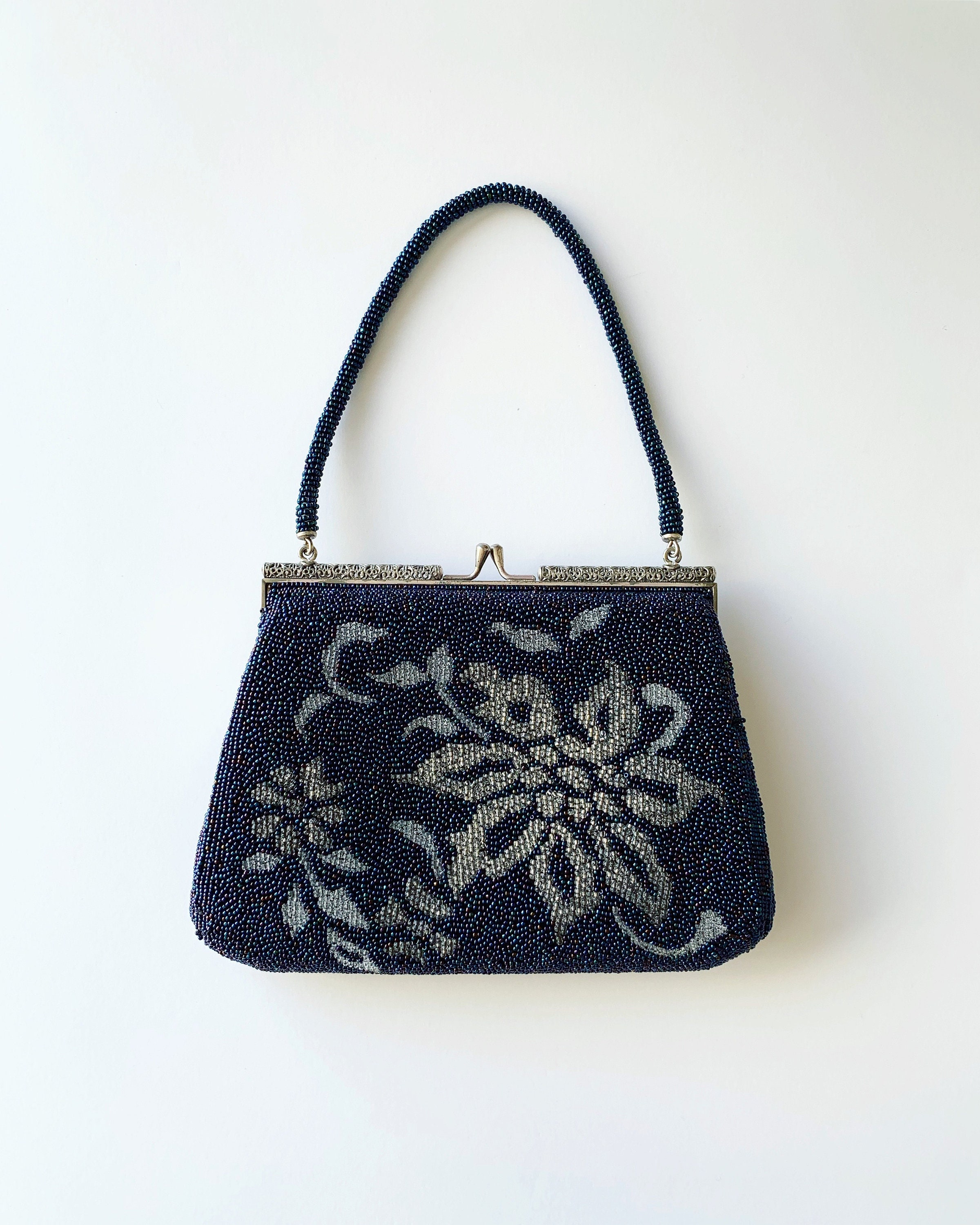navy beaded bag