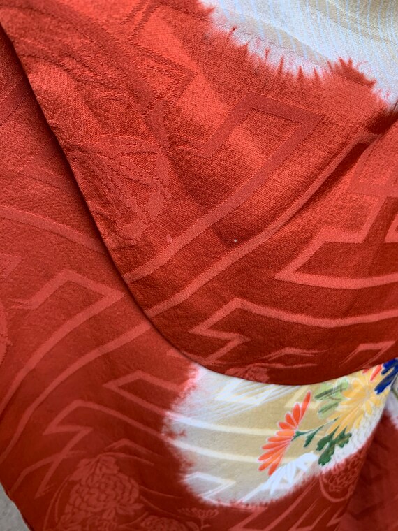 Antique Orange Silk Furisode Kimono - image 9