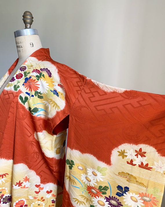 Antique Orange Silk Furisode Kimono - image 6