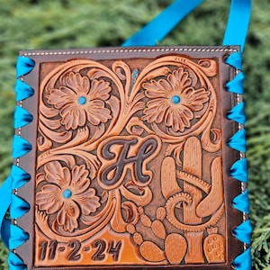 Custom leather bouquet wrap, hand tooled bouquet wrap, flower holder, custom leather, made to order