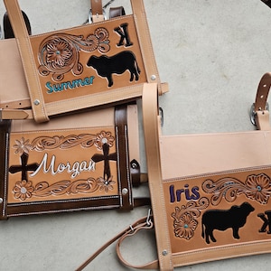 Livestock show harness, number show harness, leather number harness, show number holder, custom number harness