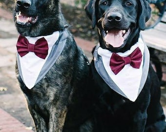 Dog tuxedo bandana, custom dog tuxedo, navy, black, light grey, dark grey, khaki, tanbowtie, custom colors, bowtie over the collar