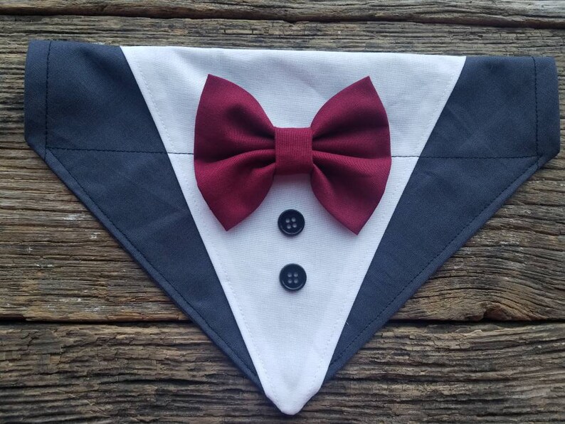 dark grey and burgundy bowtie bowtie over the collar Tuxedo dog bandana custom colors