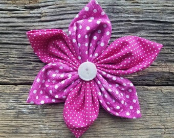 Summer dog collar flower, white and pink polka dots, flower, dog collar flower accessory
