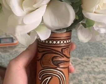 Custom leather bouquet wrap, hand tooled bouquet wrap, flower holder, custom leather, made to order