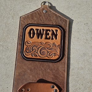 Custom Tooled Leather Trophy Buckle Hanger: Livestock Belt Display