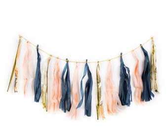 Blush & Navy Tassel Garland / Baby Shower Decorations / Wedding Decor / Bachelorette / Tissue Paper Garland / High Chair Banner