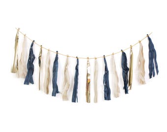 Navy, Ivory & Gold Tassel Garland / Bridal Shower Decorations / Wedding Decor / Bachelorette / Engagement Party / Tissue Paper Garland