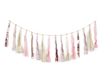 Rose Gold, Blush, Ivory & Pink Tassel Garland / Baby Shower Decor / Rose Gold Wedding Decor / Tissue Paper Garland / High Chair Banner