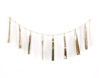 White & Gold Tassel Garland / Party Decorations / Wedding Decor / Photo booth Props / Bachelorette / Bridal Shower / Baby Shower / Birthday