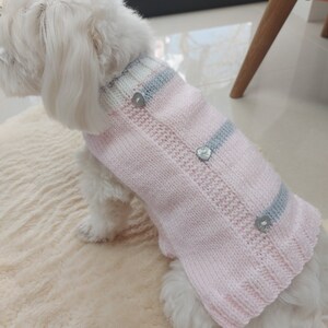 Small Dog Jumper Knitting Pattern-Pink Grey White Strip-Written in English UK Terms-PDF Download