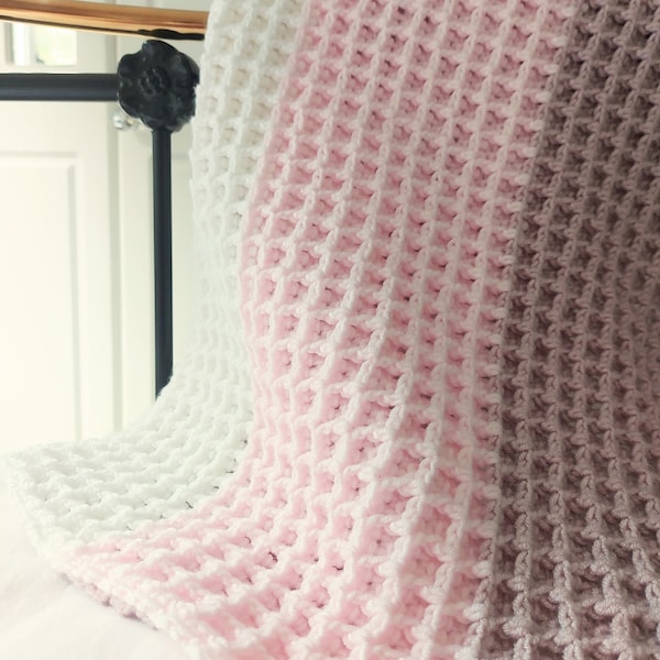 Easy Waffle Baby blanket crochet pattern-Easy DK pattern without a border-Lightweight texture blanket using only 2 stitches-new baby blanket