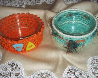 Lantern set, tea lights, crochet