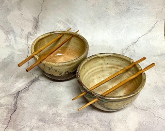 Set of two pho bowls, noodle bowls, rice bowls, chopstick bowls, handmade stoneware bowls, ramen bowls, shino bowls, one of a kind bowls
