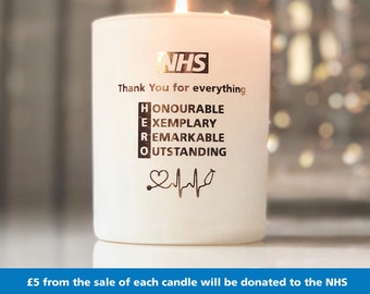 NHS HERO - Thank You Candle, NHS Memorable Gift Candle, Keyworker, Frontline, Hero