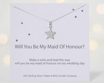 Wish Necklace, Maid Of Honour Gift, Maid Of Honour Proposal, Chief Bridesmaid, Sterling Silver Star Necklace, Make A Wish, Gift From Bride