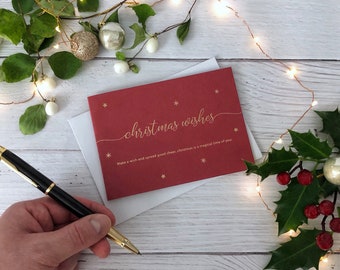 Thoughtful Christmas Card, Gold Foil Red Christmas Greeting Card, Christmas Wishes, Christmas poem card,