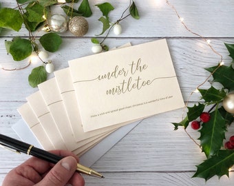 Thoughtful Christmas Card  (5 pack) , Gold Foil Christmas Greeting Card, Under the Mistletoe, Christmas poem card