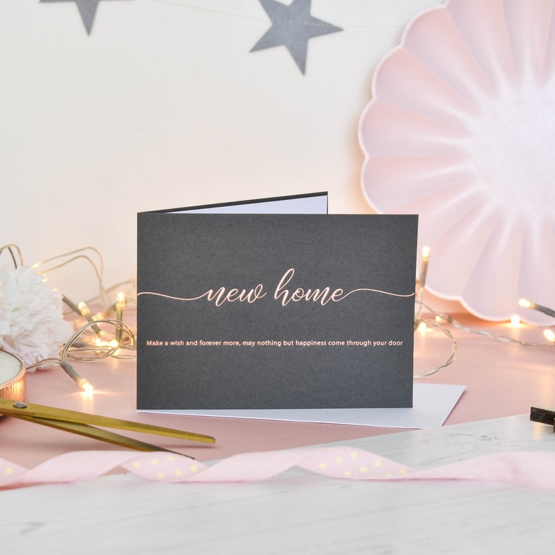 New Home Card, Housewarming Card, Rose Gold Foil Card, New House Card, Make A Wish Card, Letterpress Card, Greeting, Poem Card, Moving Card image 2