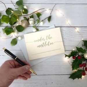 Thoughtful Christmas Card, Gold Foil Christmas Greeting Card, Under the Mistletoe, Christmas poem card,