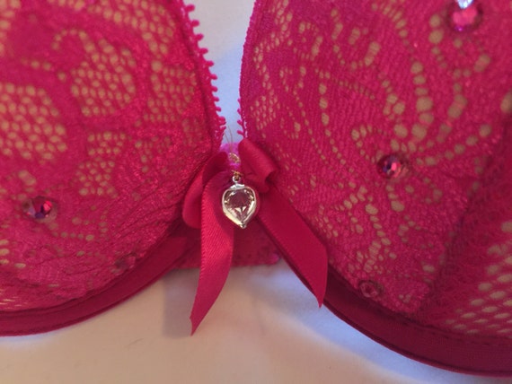 Victoria’s Secret Sexy Little Things Red Pink Lace Rhinestone Bra 32B