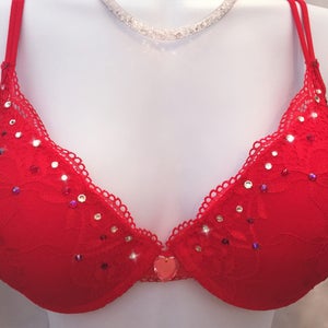 Rich Red Swarovski Crystal Encrusted Bra Lingerie