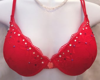 Rich Red Swarovski Crystal Encrusted Bra Lingerie