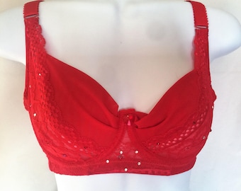 Cherry Red Swarovski Crystal Bra 34D