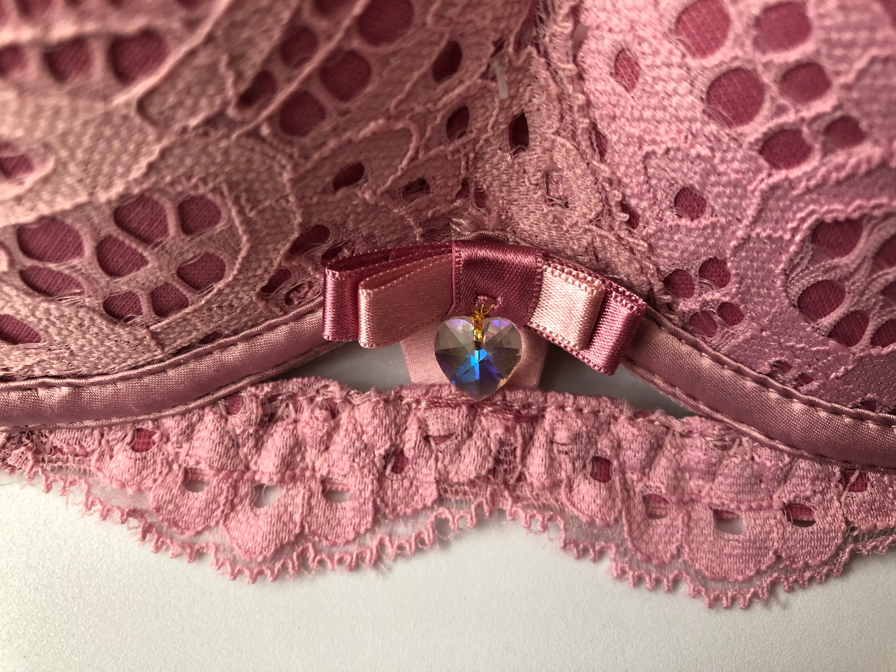 Pink Lace Over Pink Bra and Panty Set Swarovski Crystal Encrusted 36B -   Canada