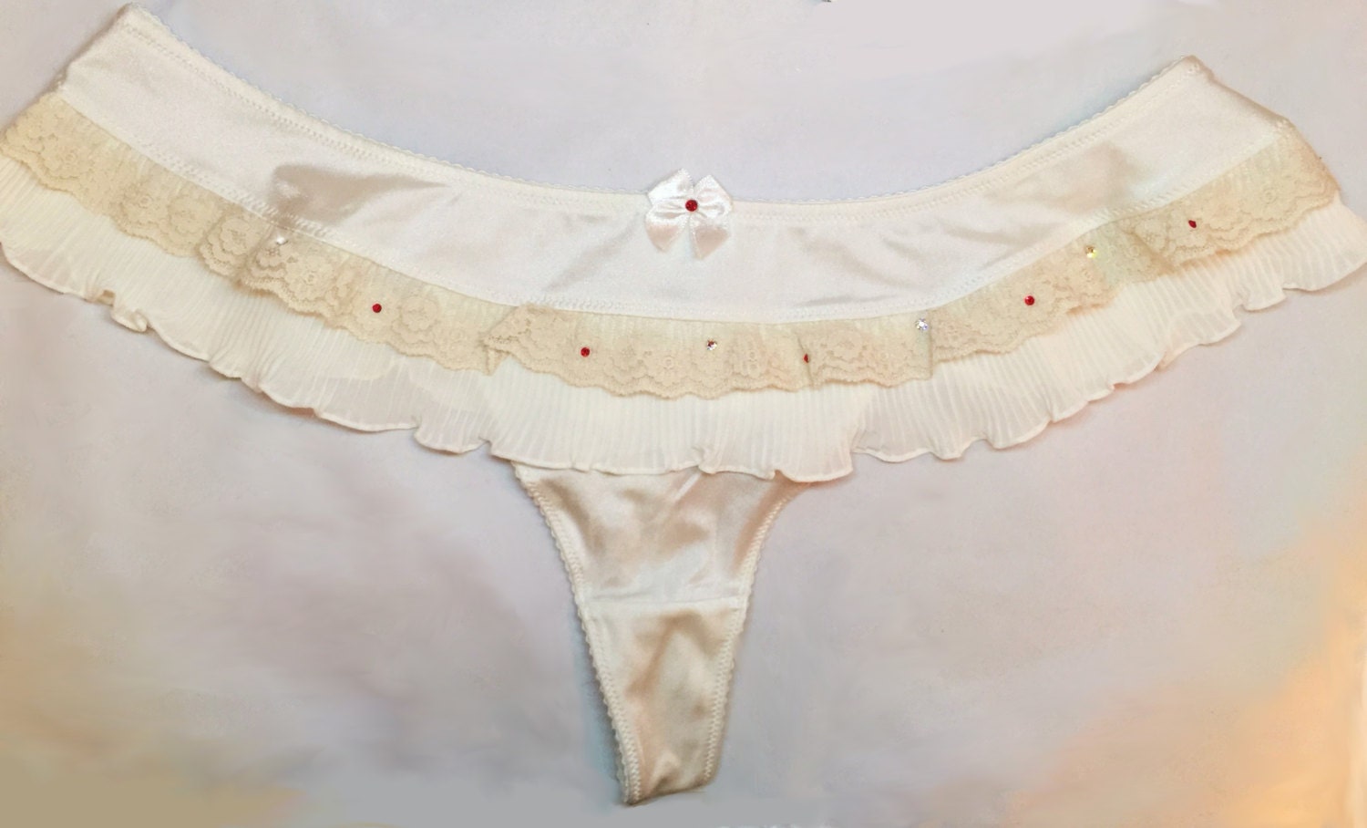 Cream Ivory With Lace Swarovski Crystal Bra and Thong Panties Set 40DD 