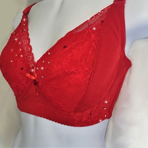 Rich Red Valentine's Day Swarovski Crystal Bra with Lace 40E image 2
