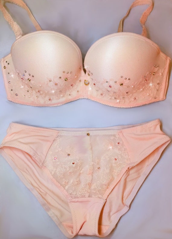 Light Pink Bridal Swarovski Crystal Bra and Panties Set 32B -  Canada