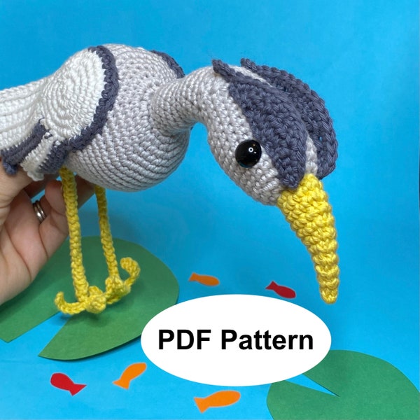 PATTERN, Hermes the Heron, Amigurumi Plush Crochet Pattern in PDF format, printer-friendly