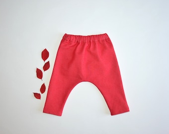 Sarouel en coton rouge | Pantalon bébé en coton | Pantalon bébé neutre