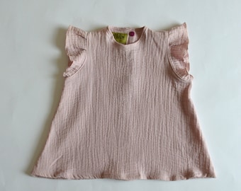 Organic cotton baby dress for girls  | Baby girl muslin cotton dress with short ruffle sleeves