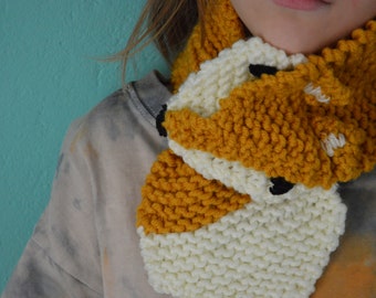 animal scarf, yellow fox scarf, fox scarf for toddlers, knitted fox scarf for kids