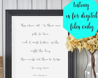 Citas de Shakespeare para imprimir, Sé fiel a ti mismo, Citas de Hamlet, Descarga digital, Citas de Shakespeare, Impresión de Hamlet, Impresión de citas de Shakespeare