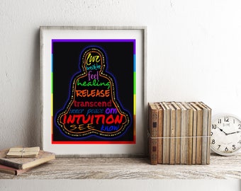 Stampa di meditazione, regalo di meditazione, arte di meditazione, decorazioni per la meditazione, opera d'arte di meditazione, stampa artistica dei chakra, decorazioni artistiche per la sala di meditazione