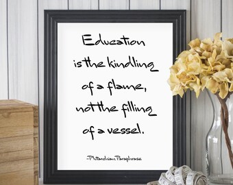 Education Quote, Philosophy Print, Socrates, Teacher Gift, English Major, English Professor, Graduation, Plutarch, Literature Book Quotes