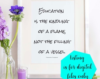 Education Quotes, Homeschool Decor, Philosophy Quote Print, Socrates Plutarch, Printable Quote, Teacher Graduation Gift, Digital Download