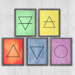 Vier Elemente, fünf Elemente, Natur-Elemente, Wandkunst, Natur-Zeichen, Elementarmagie Print Sets, Metaphysical, Witchy Art, Pagan Decor