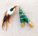 Beautiful green Kuripe pipe for Rapé medicine, shamanic snuff SELF applicator with natural feathers. 