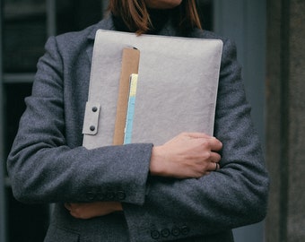 Grey Macbook Sleeve, Macbook Sustainable Sleeve, Eco Friendly Macbook Case, Personalized Sleeve Laptop, Washable Paper, Personalized Gift