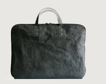 Sustainable Laptop Bag, Black Laptop Briefcase, Eco Friendly Laptop Case, Personalized Briefcase, Washable Paper, Personalized Gift